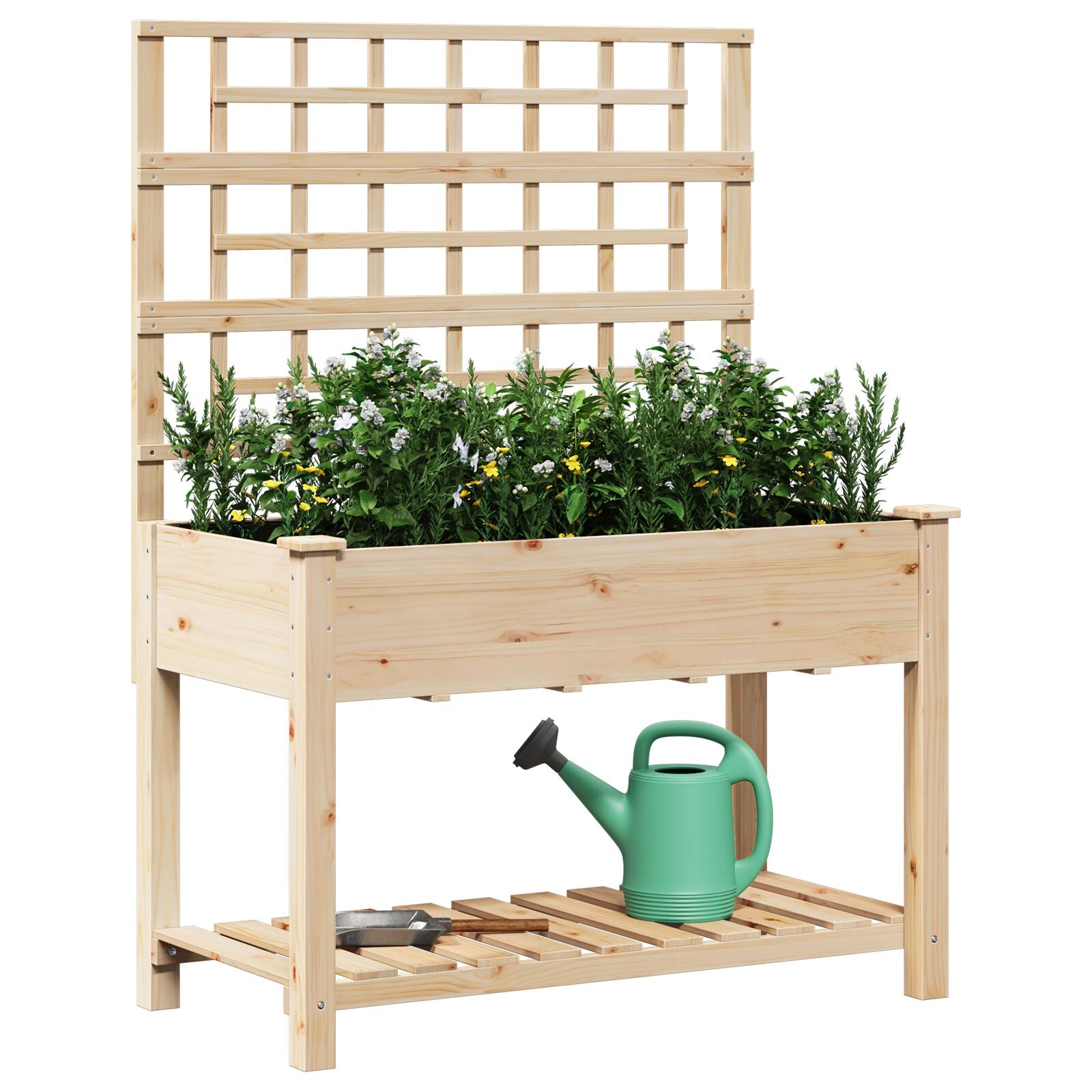 Plantador de Jardín con Enrejado y Estante 115x59x152 cm de Madera Maciza de Pino V0593 Vetonek
