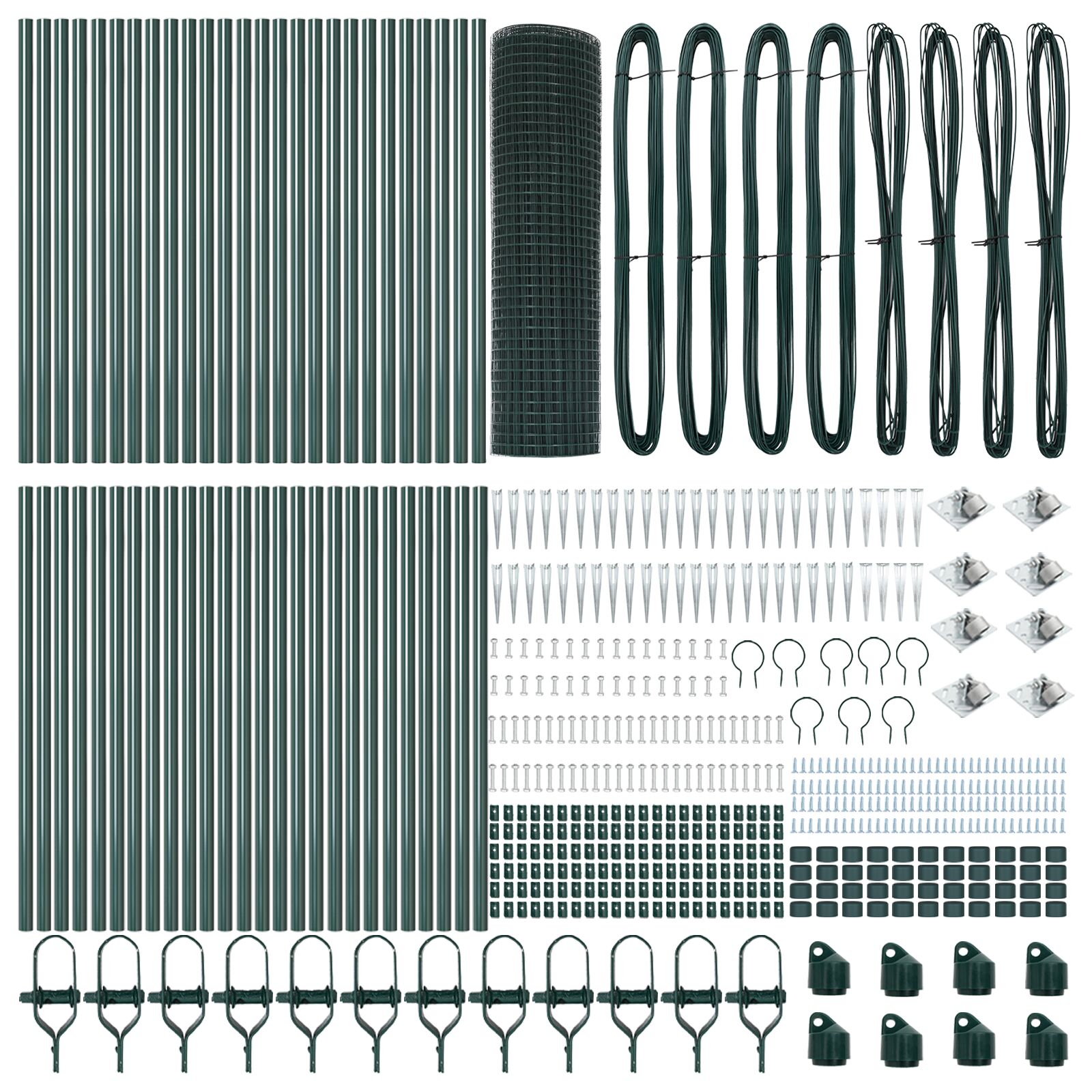 Clôture en fil soudé avec 13 poteaux avec pointes vert 1x100 m acier V3093 Vetonek