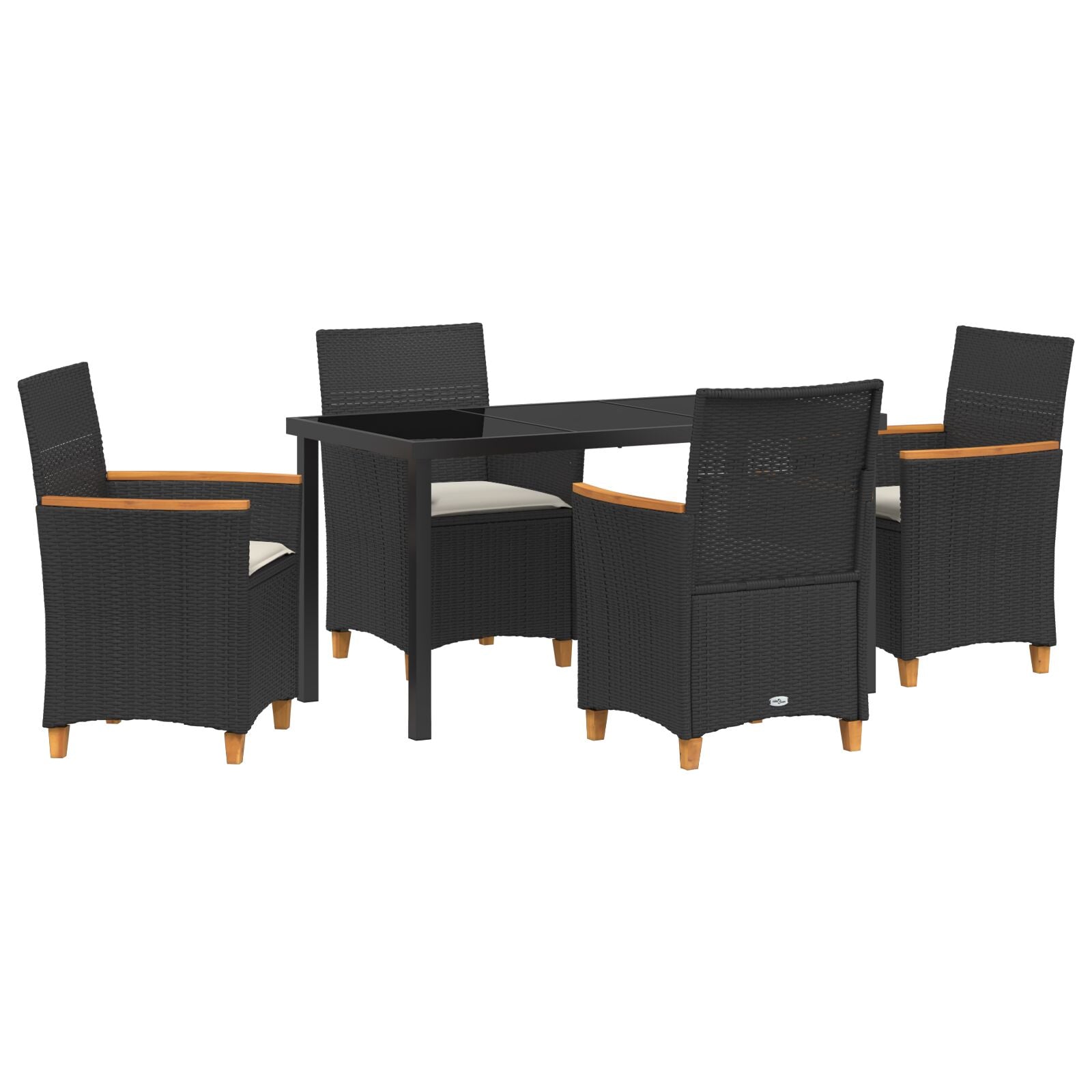 Conjunto de Comedor de Jardín  de 5 Piezas con Cojines Negro Poliratán V0084 Vetonek
