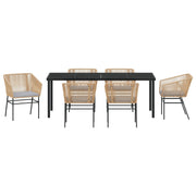 Set de Comedor de Jardín de 7 Piezas  con Cojines Marrón Ratán Polimérico V8500 Vetonek