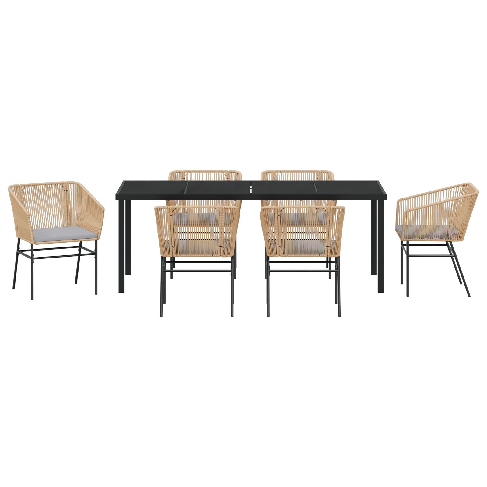 Set de Comedor de Jardín de 7 Piezas  con Cojines Marrón Ratán Polimérico V8500 Vetonek