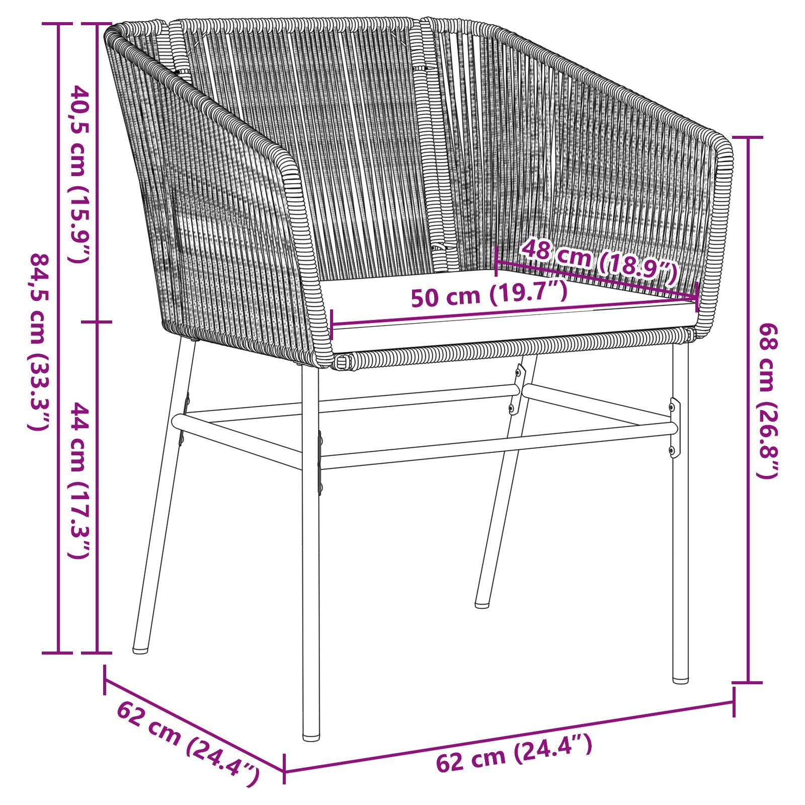 Set de Comedor de Jardín  de 3 piezas con Cojines Negro Poliratán V8388 Vetonek