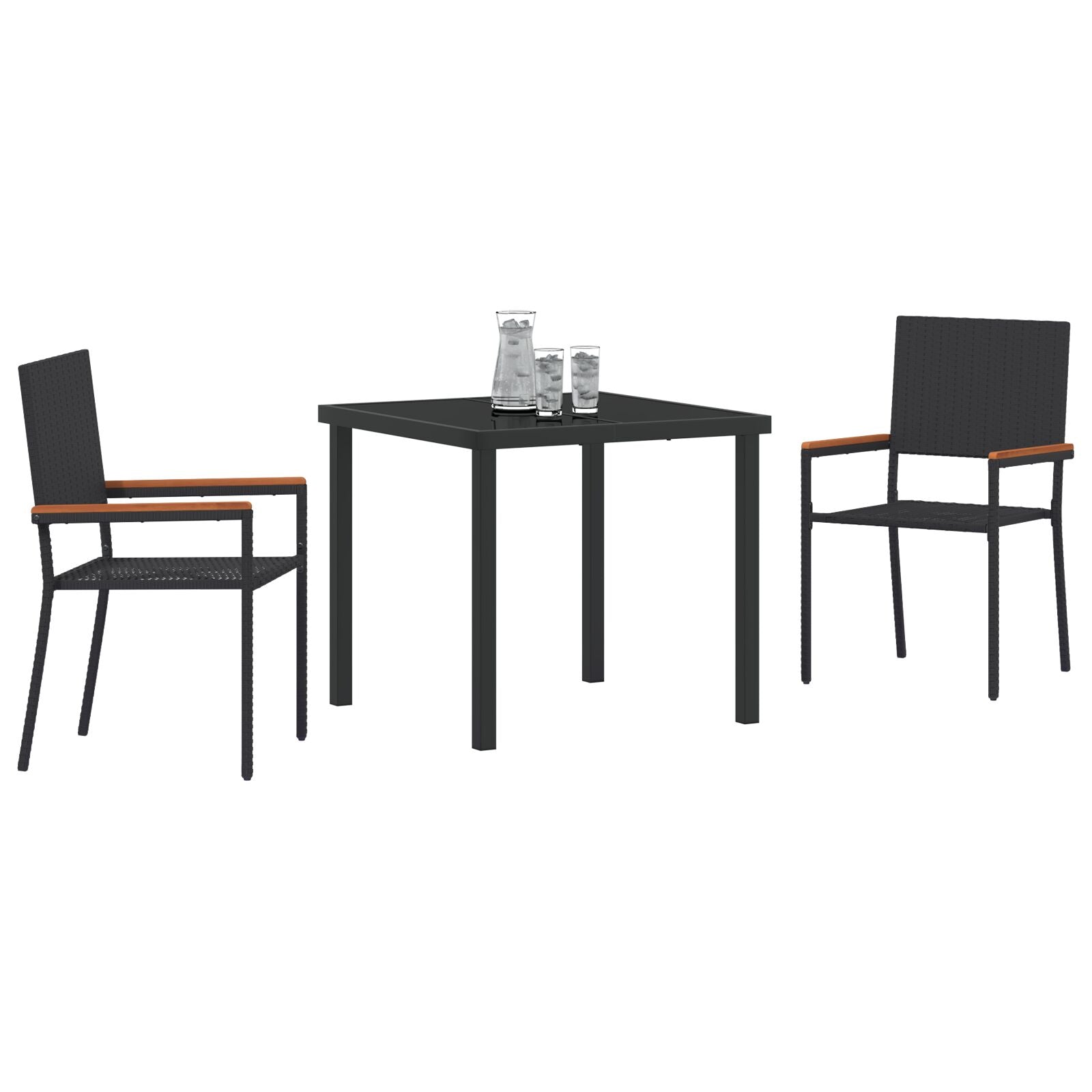 Conjunto de Comedor de Jardín de 3 Piezas Negro de Poliratán V6224 Vetonek