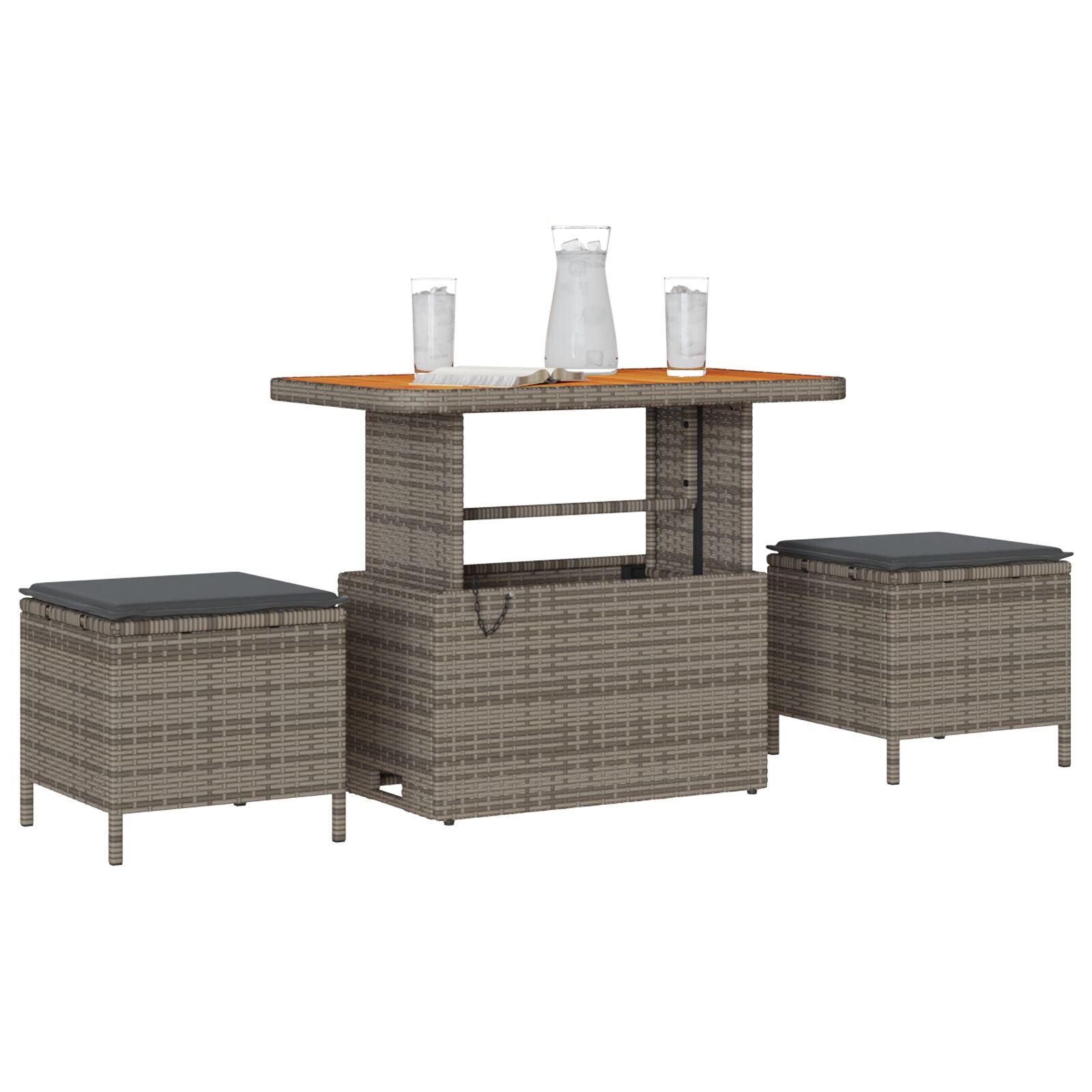 Conjunto de Comedor de Jardín de 3 Piezas con Cojines Gris en Poliratán y Acacia V0223 Vetonek