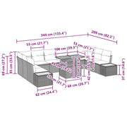Conjunto de Comedor de Jardín de 11 Piezas con Cojines Beige Poliratán Acacia V2229 Vetonek