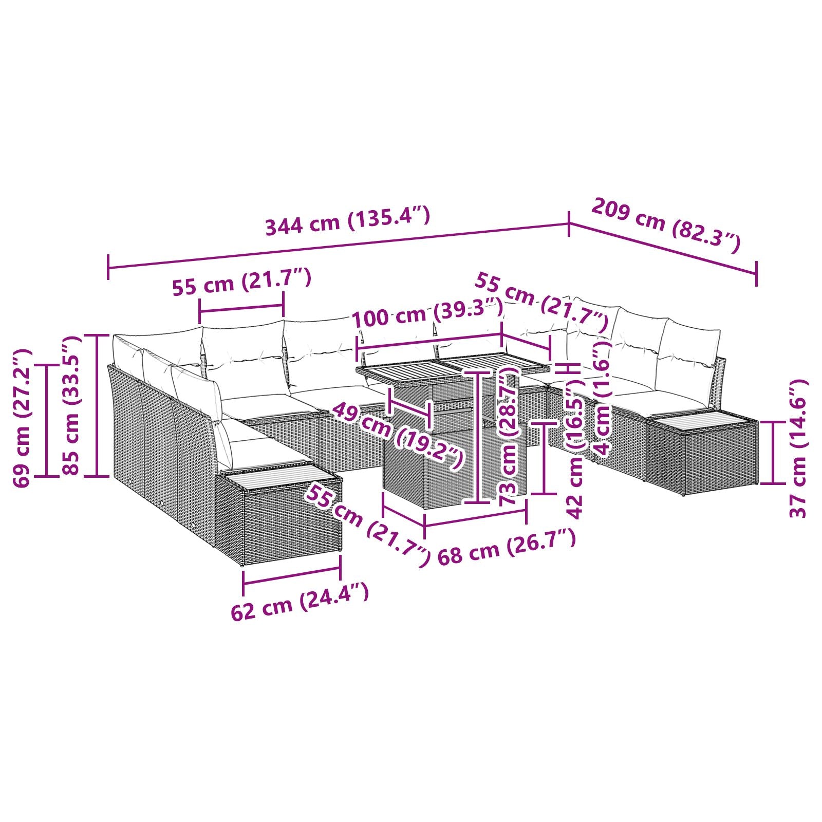Conjunto de Comedor de Jardín de 11 Piezas con Cojines Beige Poliratán Acacia V2229 Vetonek