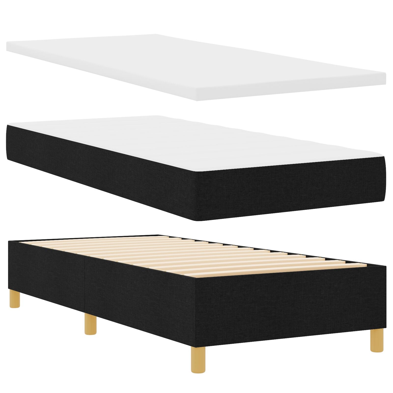Box Spring bed with mattress and black bench 90x190 cm fabric V3100 Vetonek