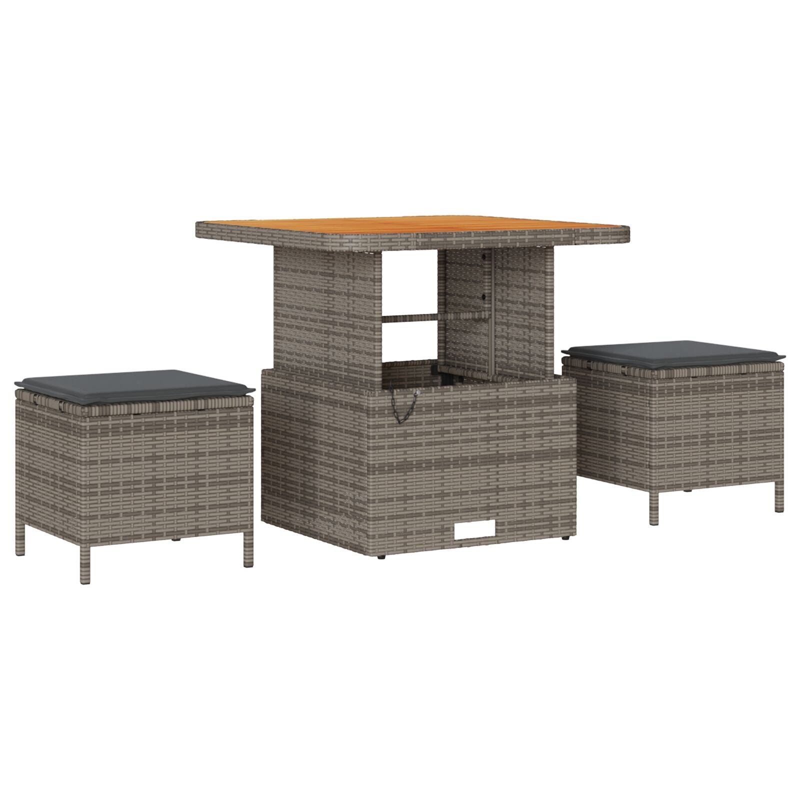 Conjunto de Comedor de Jardín de 3 Piezas con Cojines Gris de Poliratán y Acacia V0179 Vetonek