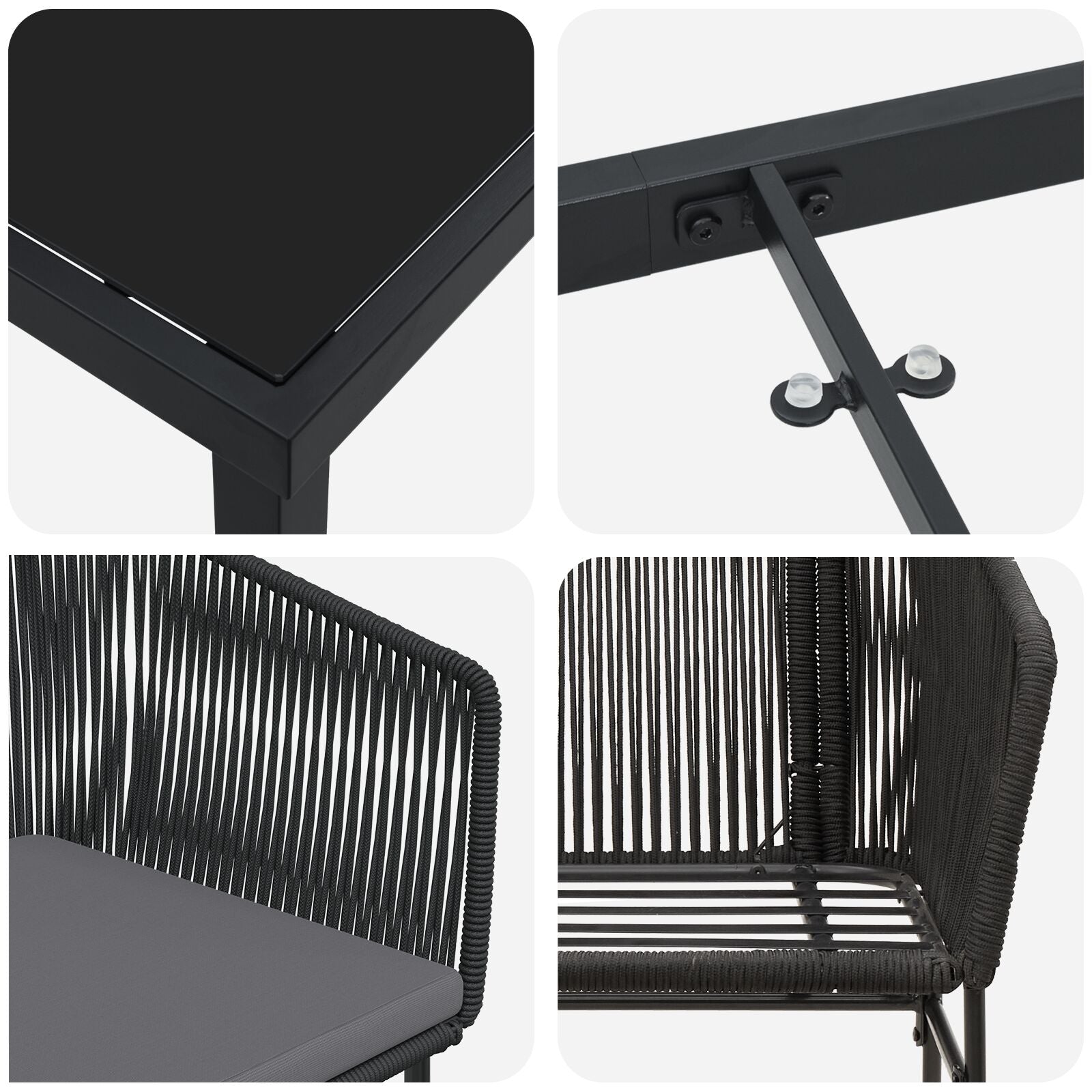 Set de Comedor de Jardín  de 3 piezas con Cojines Negro Poliratán V8388 Vetonek