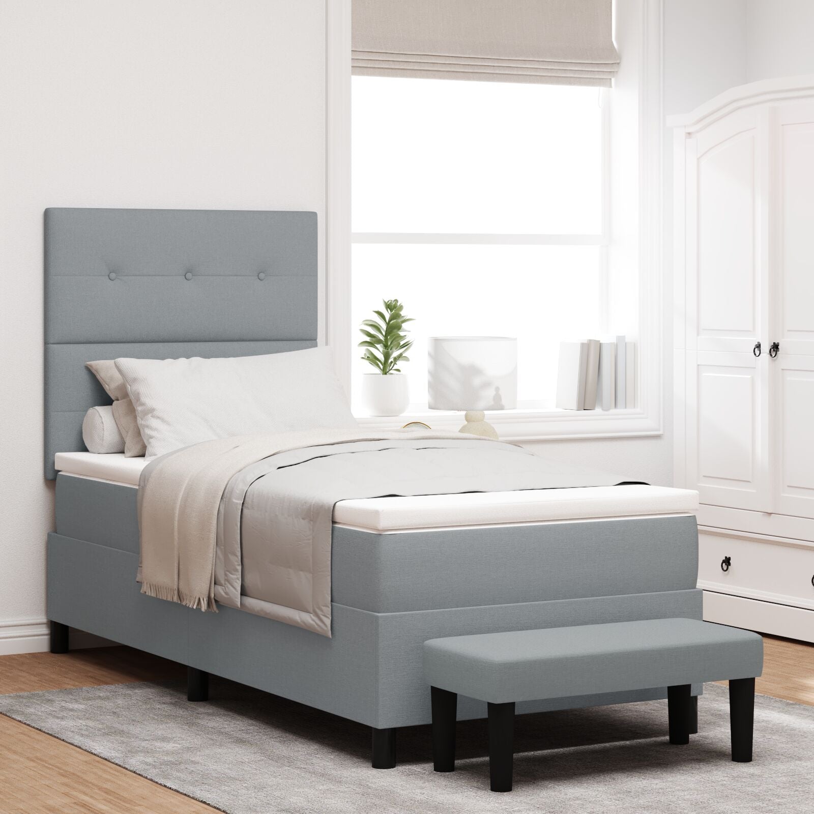 Box Spring Bed with Mattress & Bench Light Gray 80x200 cm Fabric V0703 Vetonek