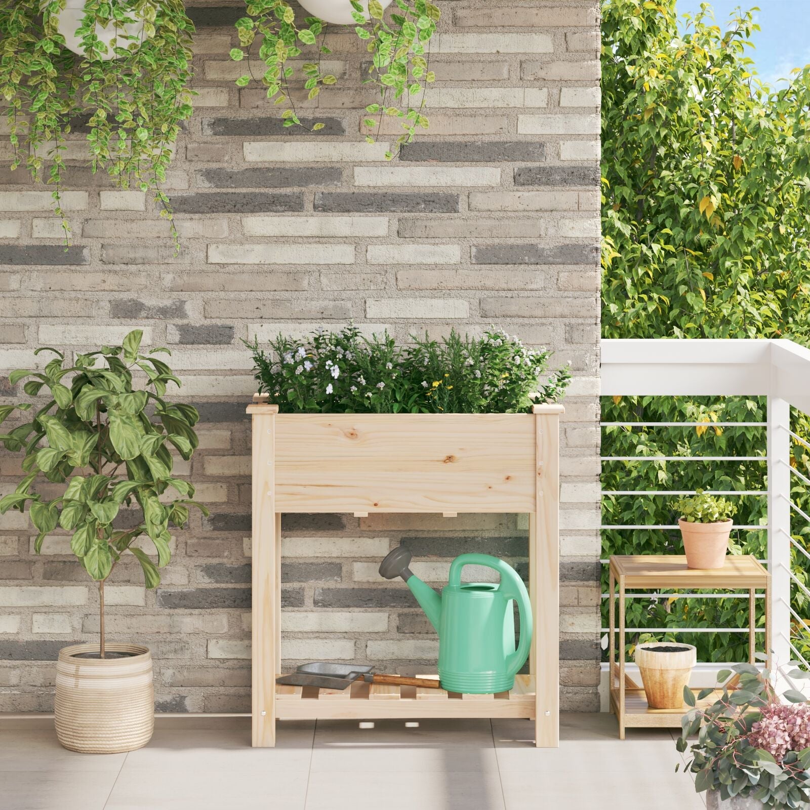 Plantador de Jardín con Estante 71x37x76 cm de Madera Maciza de Pino V0548 Vetonek