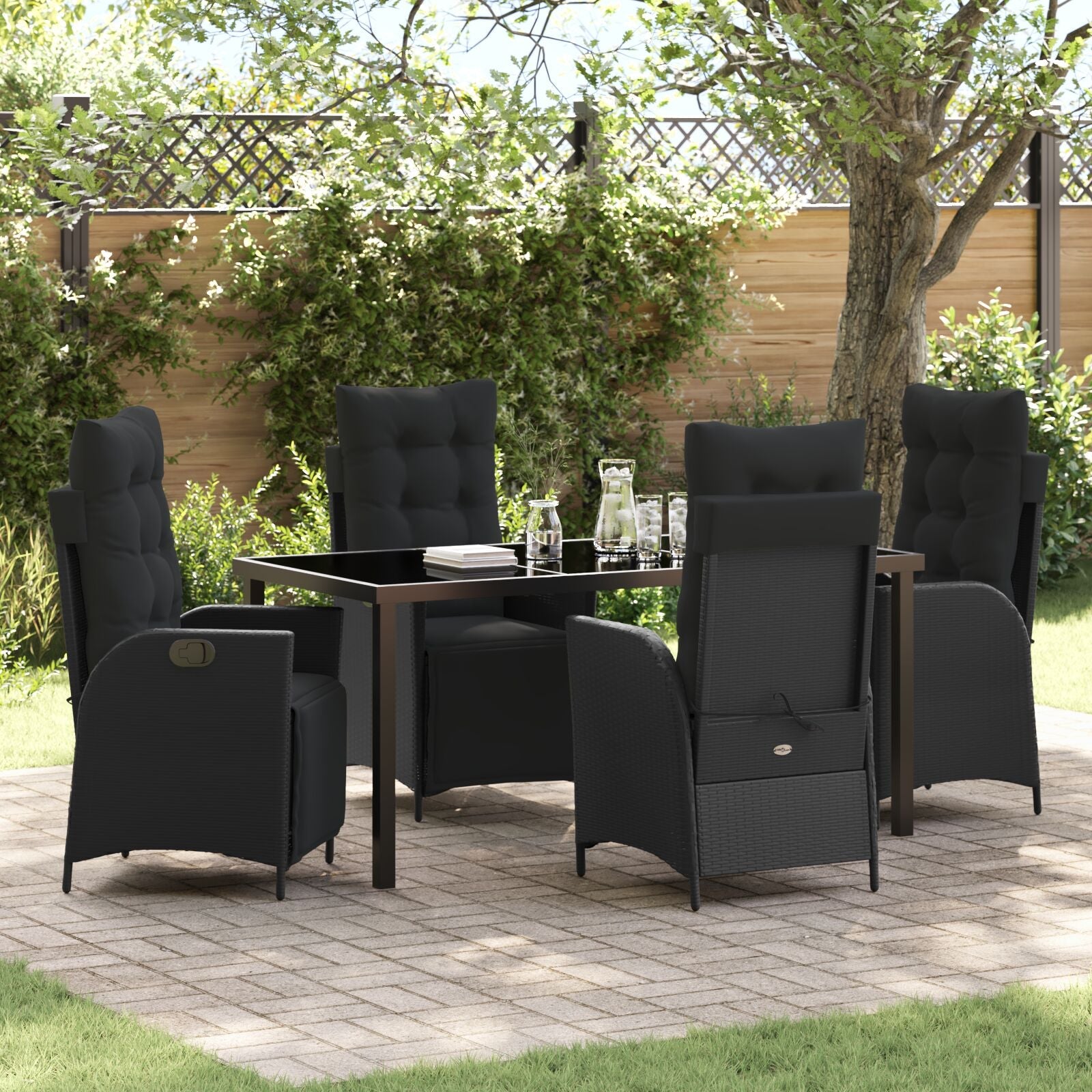 Set de Comedor de Jardín de 5 Piezas Poliratán Negro V4564 Vetonek