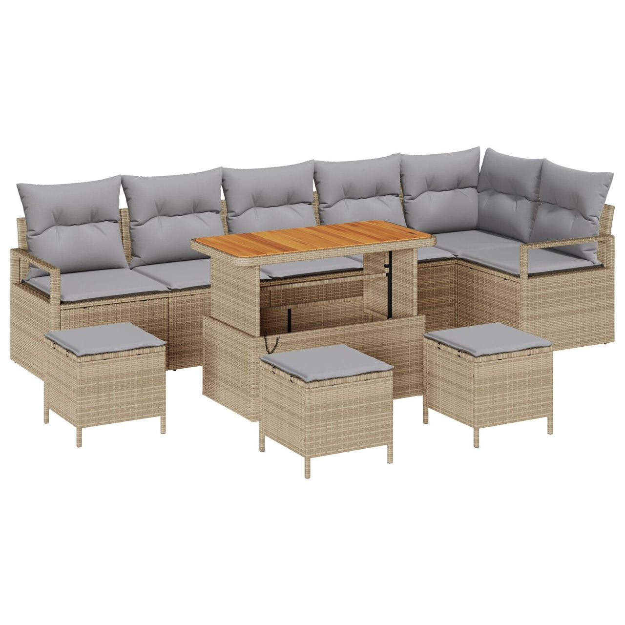 10-Piece Garden Sofa Set with Acacia Polyrattan Beige Cushions, 2-Seater Garden Sofa with Storage and Beige Polyrattan Cushions, 4-Piece Garden Dining Set with Acacia Polyrattan Beige Cushions V6213 Vetonek