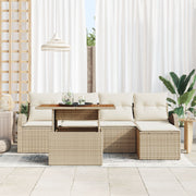 6 Piece Garden Dining Set with Beige Polyrattan and Acacia Cushions V6886 Vetonek