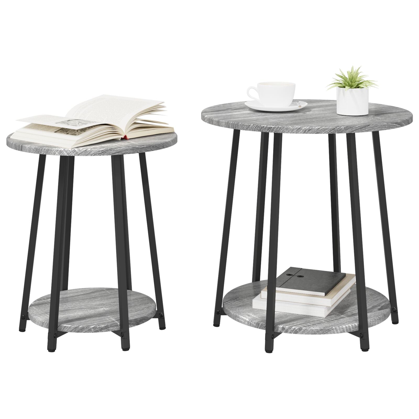 Mesa Lateral 2 pcs Gris Sonoma de Madera y Metal V4252 Vetonek