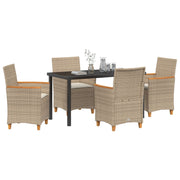 Conjunto de Comedor de Jardín  de 5 Piezas con Cojines Beige Poliratán V0220 Vetonek