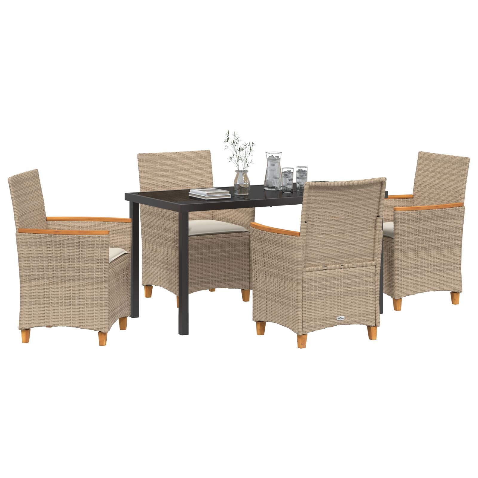 Conjunto de Comedor de Jardín  de 5 Piezas con Cojines Beige Poliratán V0220 Vetonek