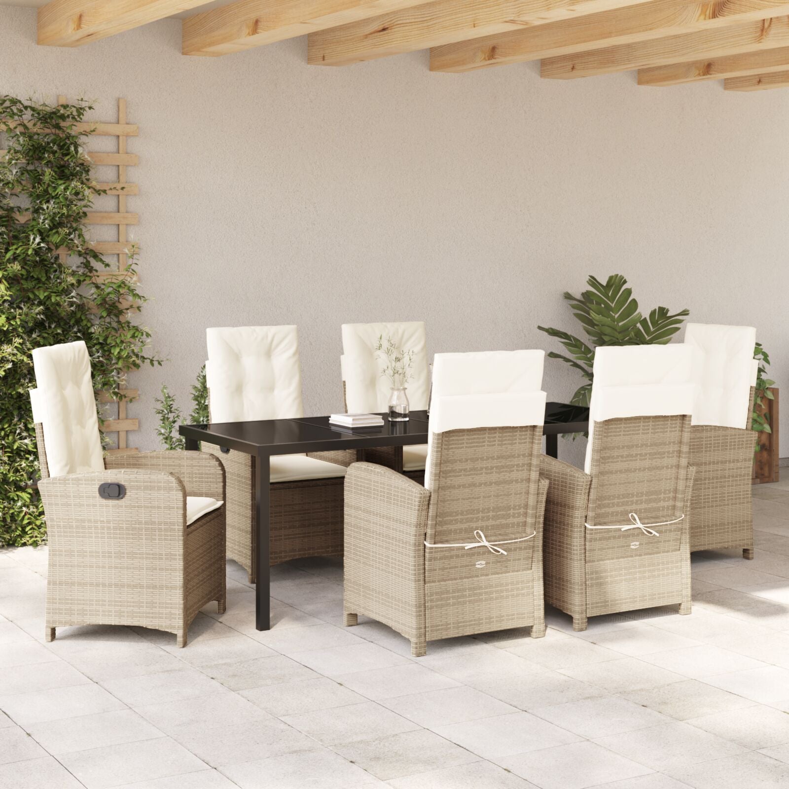 2-Piece Garden Dining Set with Cushions in Beige Polyester Rattan V2065 Vetonek