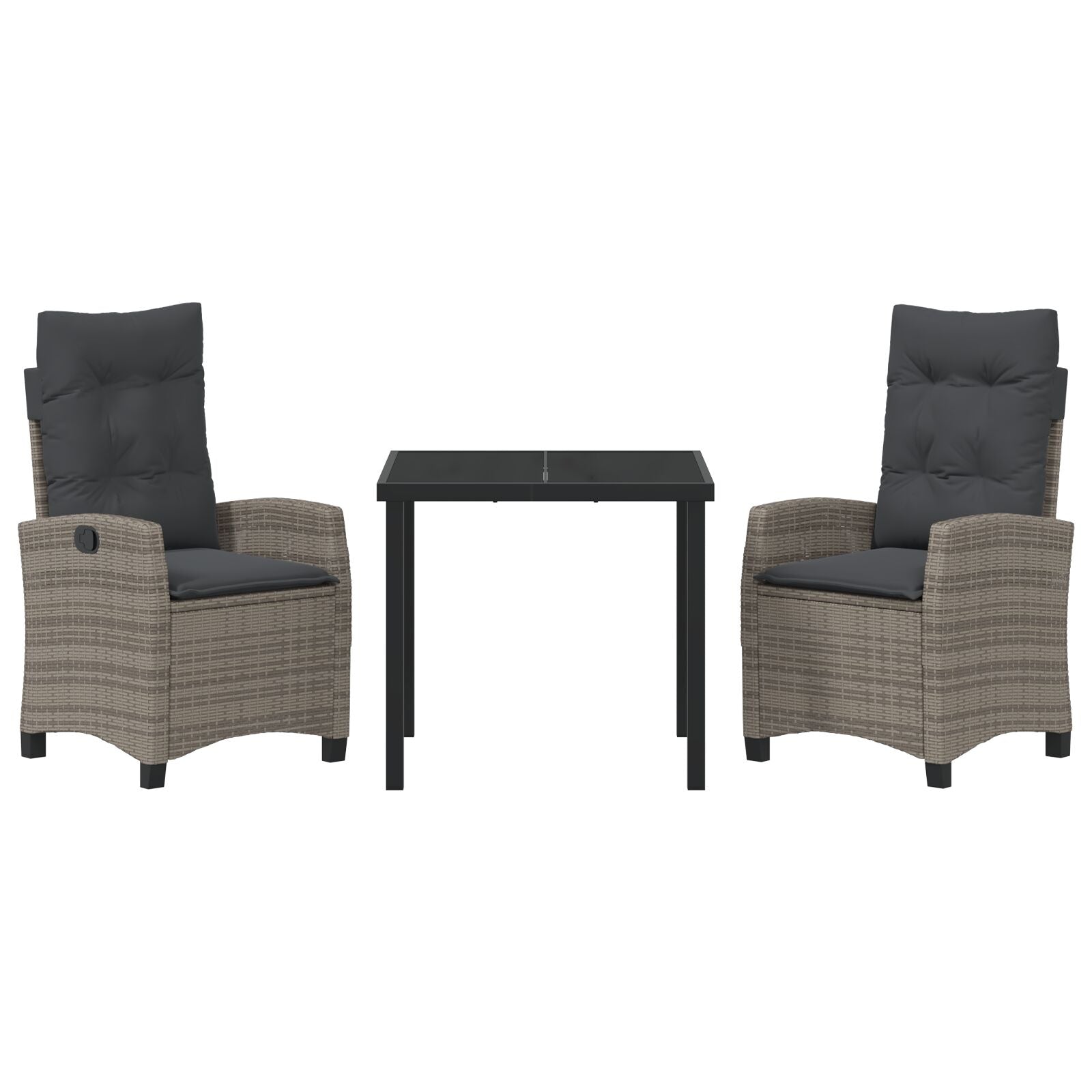 Conjunto de Comedor de Jardín de 3 Piezas con Cojines Grises Poliratán V3062 Vetonek