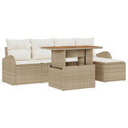 6 Piece Garden Dining Set with Beige Polyrattan and Acacia Cushions V6886 Vetonek