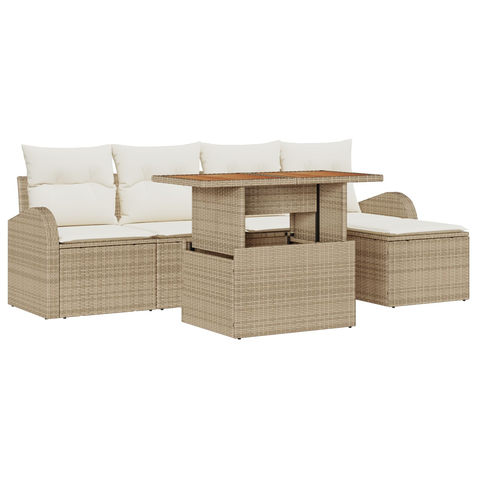 6 Piece Garden Dining Set with Beige Polyrattan and Acacia Cushions V6886 Vetonek