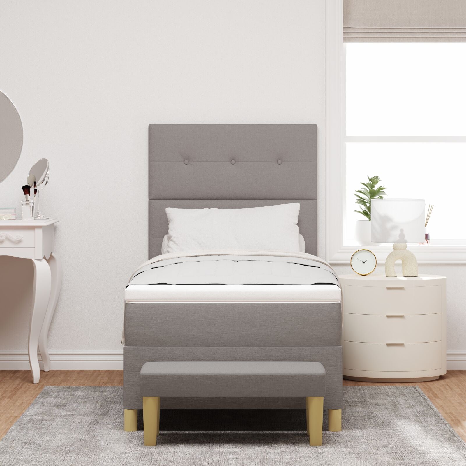 Box Spring Bed with Mattress and Taupe Bench 90x190 cm Fabric V3124 Vetonek