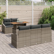 Conjunto de Comedor de Jardín de 6 Piezas con Cojines Gris Poliratán Acacia V8897 Vetonek