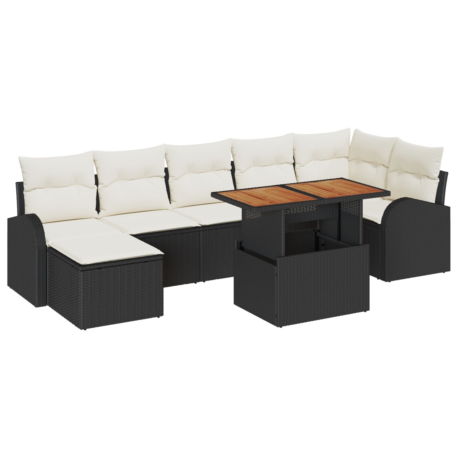 8 Piece Garden Dining Set with Cushions Black Polyester Rattan Acacia V7272 Vetonek