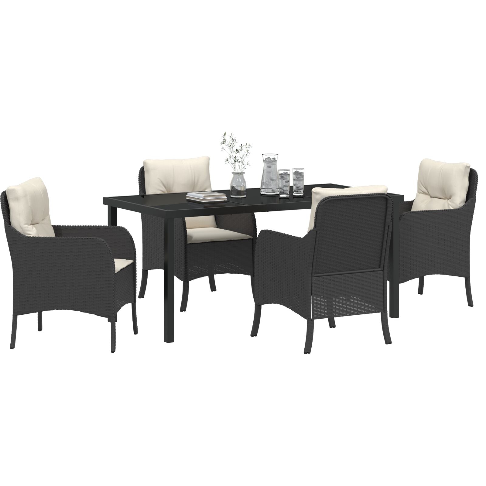 Conjunto de Comedor de Jardín de 5 Piezas con Cojines Poliratán Negro V0641 Vetonek