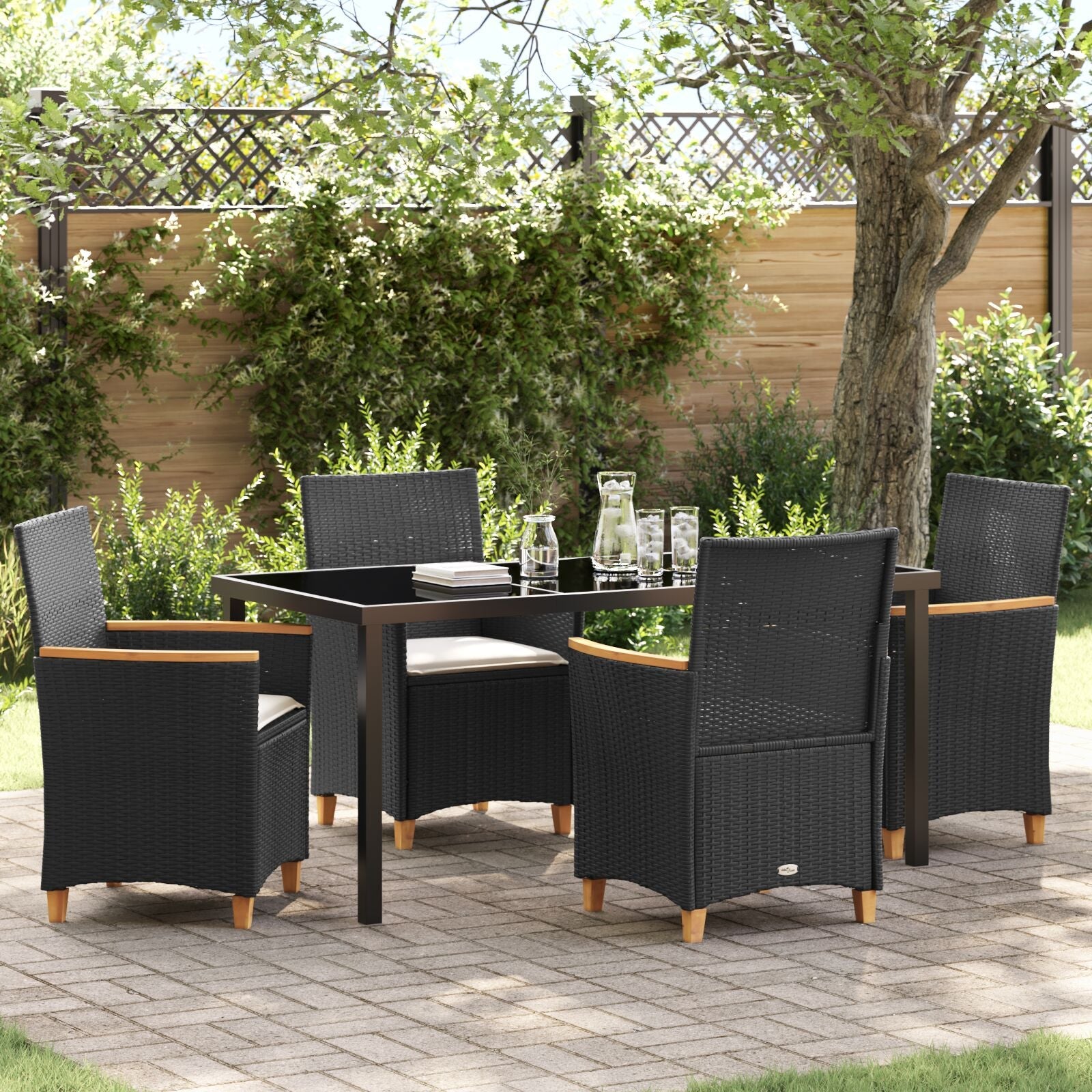 Set de Comedor de Jardín  de 5 Piezas con Cojines Negro Poliratán V0091 Vetonek