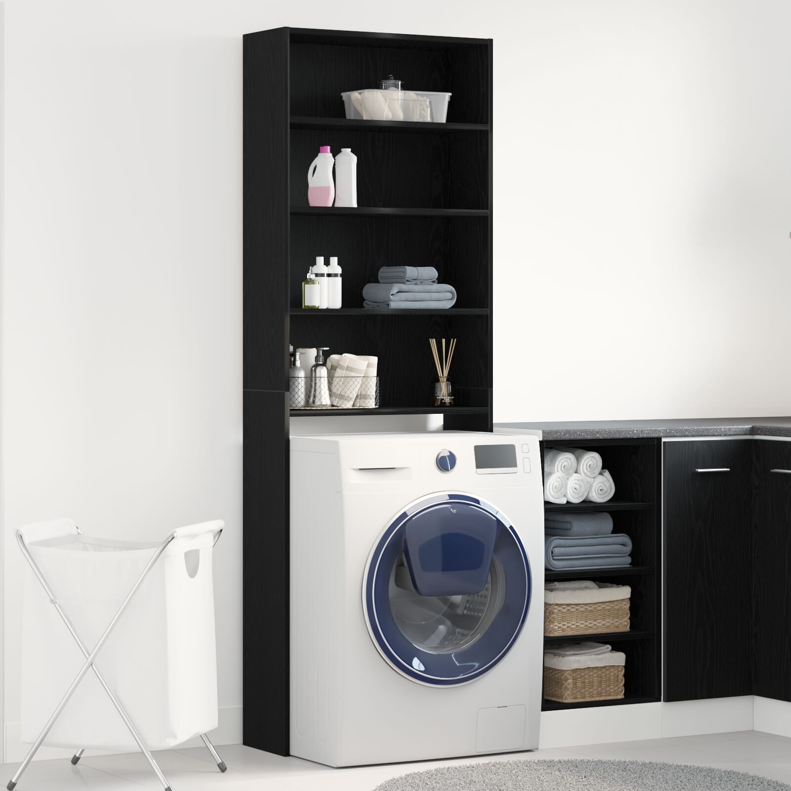 Black Oak Washing Machine Cabinet 64x24x190 cm Technical Wood V0677 Vetonek