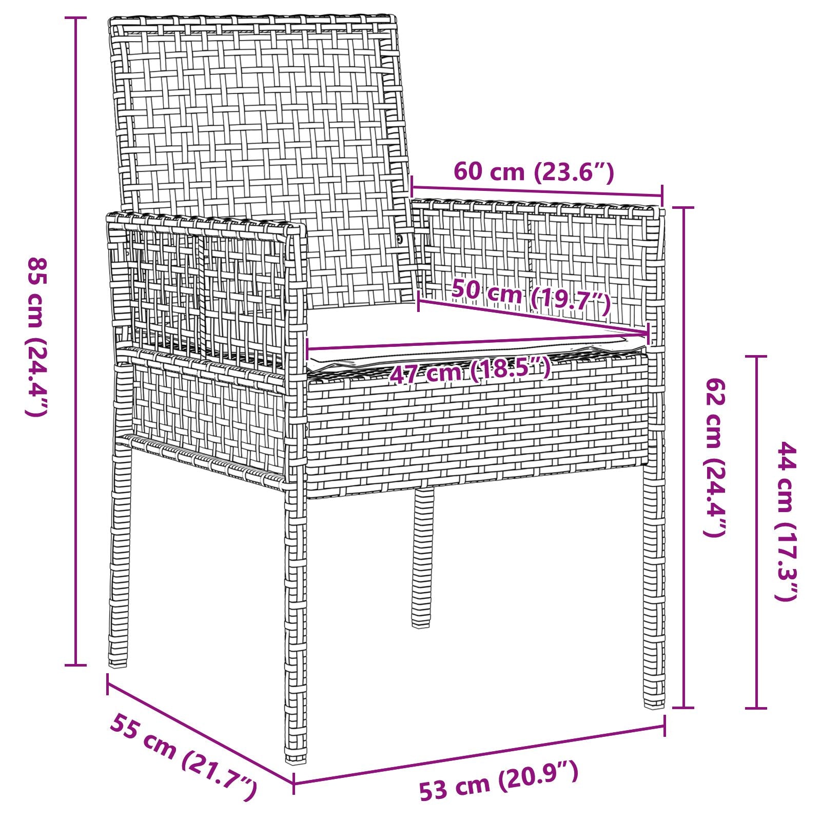 Conjunto de Comedor de Jardín  de 5 Piezas con Cojines Gris Poliratán V1310 Vetonek