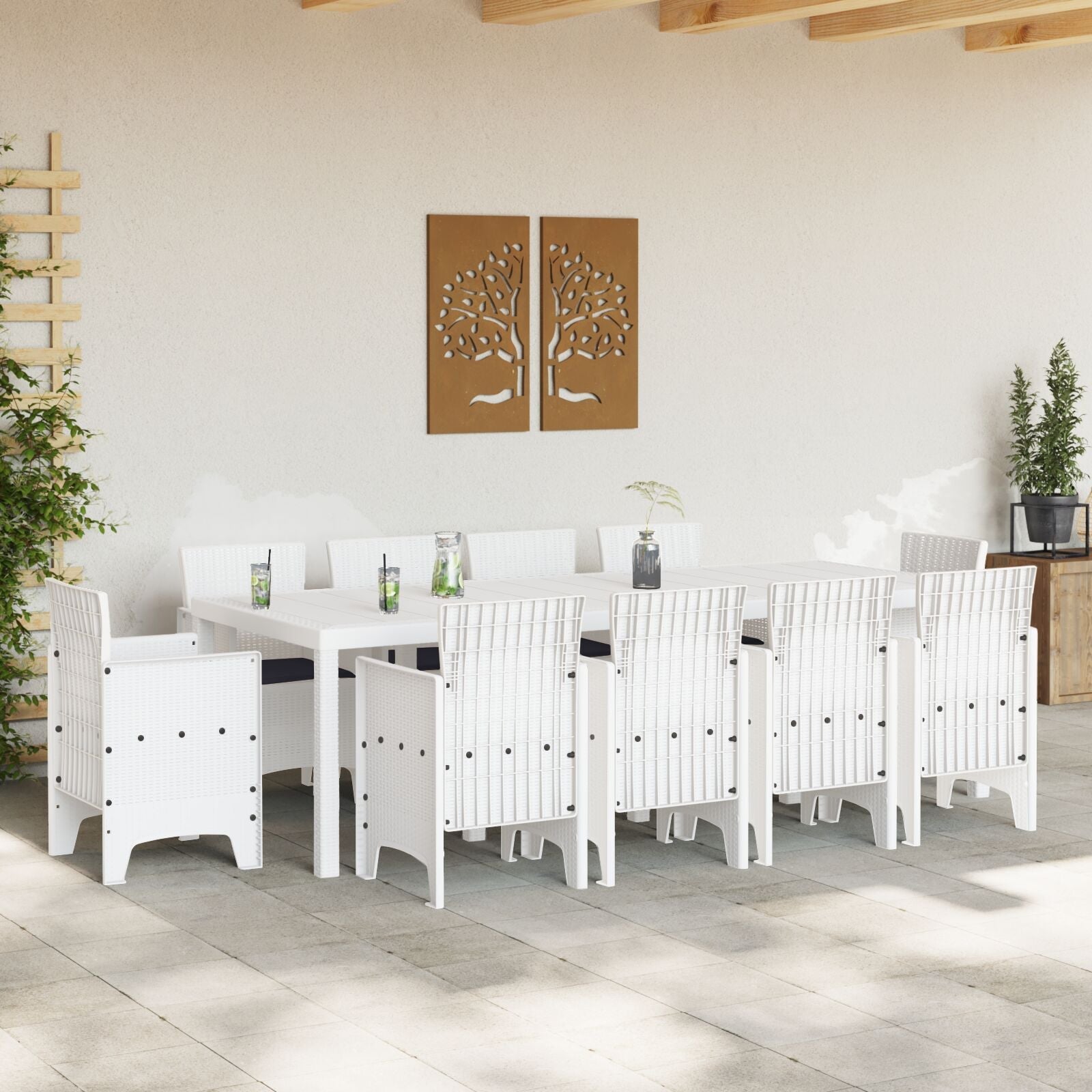 Conjunto de Comedor de Jardín  de 11 Piezas con Cojines Blanco Poliratán V5571 Vetonek