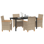 Set de Comedor de Jardín  de 5 Piezas con Cojines Beige de Polirratán V0237 Vetonek