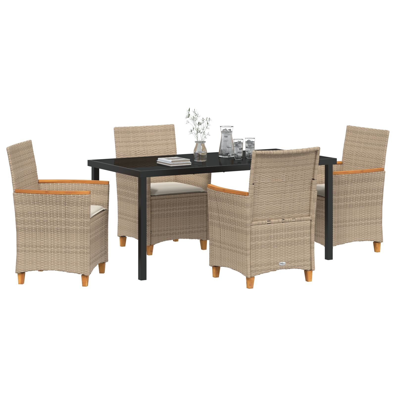 Set de Comedor de Jardín  de 5 Piezas con Cojines Beige de Polirratán V0237 Vetonek