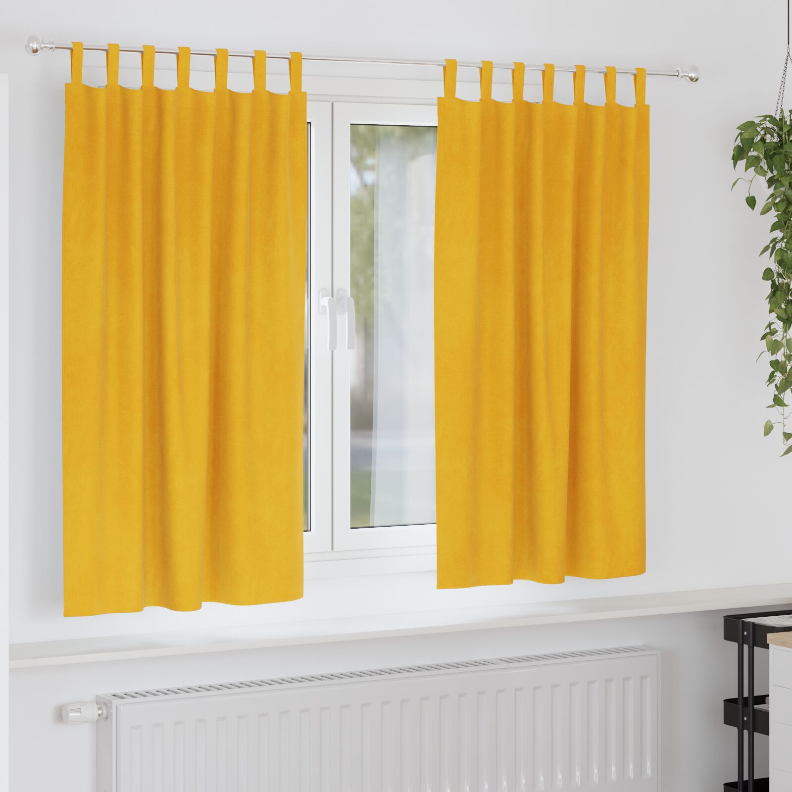 Blackout Curtains with Hanging Ties 2 pcs Mustard Yellow Velvet V3709 Vetonek