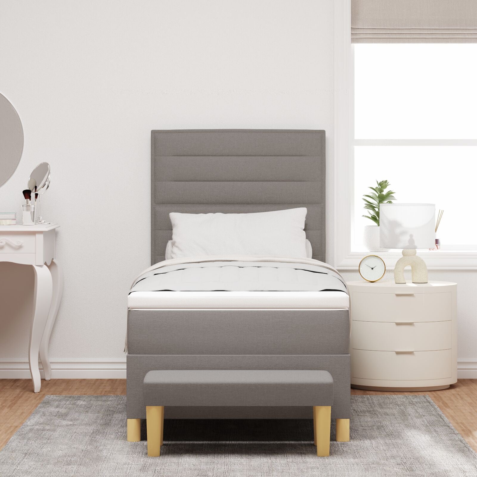 Box Spring Bed with Mattress and Taupe Bench 90x190 cm Fabric V2356 Vetonek