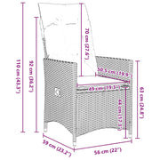 Set de Comedor de Jardín de 3 Piezas de  con Cojines Gris de Ratán Polímero V4688 Vetonek