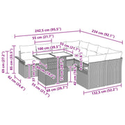 Conjunto de sofá de jardim de 9 peças com almofadas vime poliéster bege V3718 Vetonek