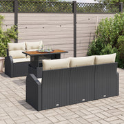 6-Piece Garden Dining Set with Cushions Black Polyethylene Rattan Acacia V6367 Vetonek