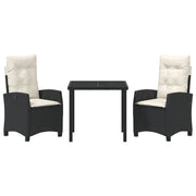 Conjunto de Comedor de Jardín de 3 Piezas con Cojines Negro Poliratán V2850 Vetonek
