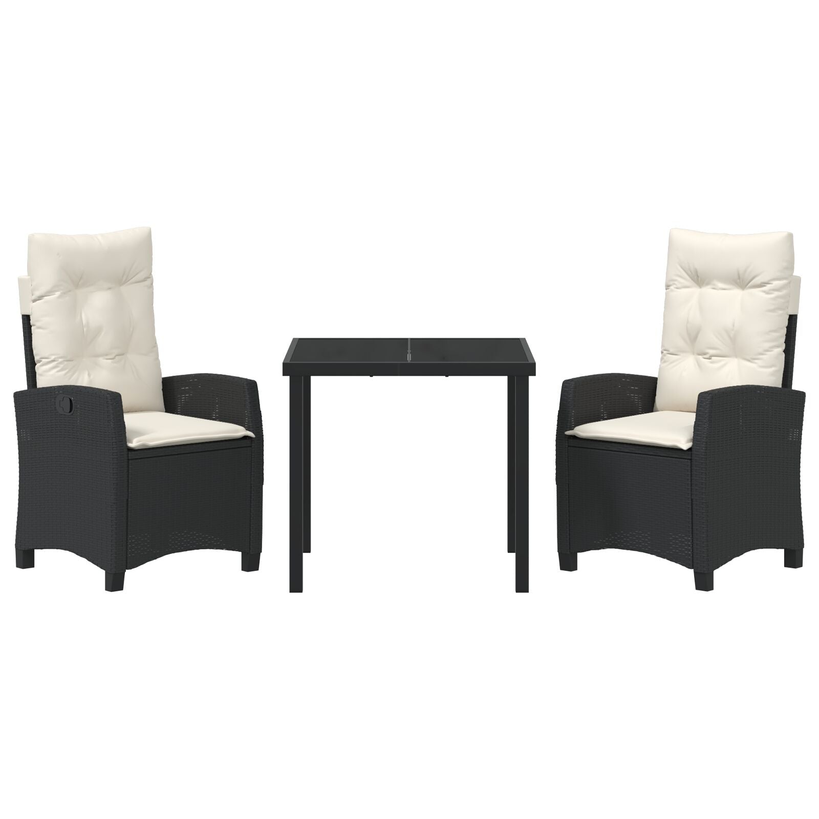 Conjunto de Comedor de Jardín de 3 Piezas con Cojines Negro Poliratán V2850 Vetonek