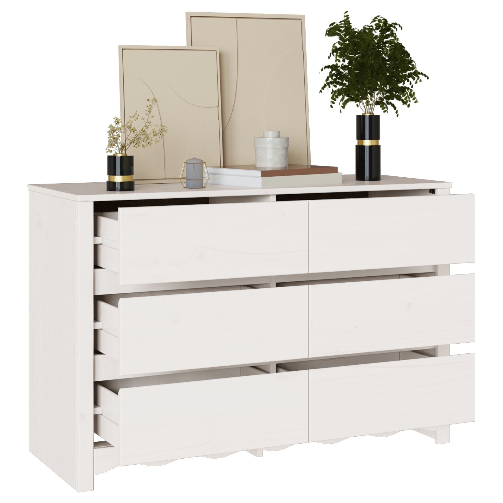 Comoda ""DRAMMEN"" Blanca 111x43x73,5 cm de Madera Sólida de Pino V7071 Vetonek