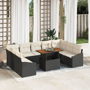 10 Piece Garden Dining Set with Cushions Black Polyrattan Acacia V9931 Vetonek