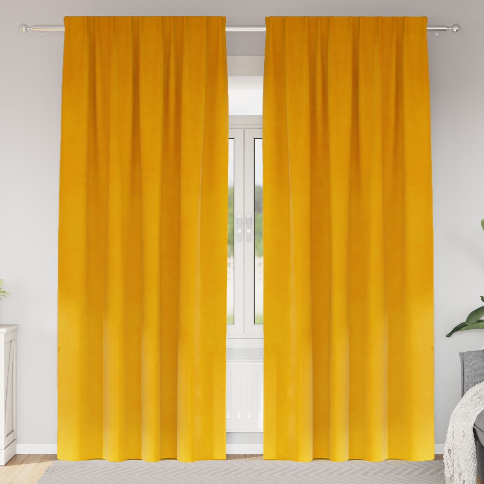 Blackout Curtains with top tape 2 pcs Mustard Yellow Velvet V3686 Vetonek