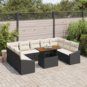 10 Piece Garden Dining Set with Cushions Black Polyrattan Acacia V9931 Vetonek