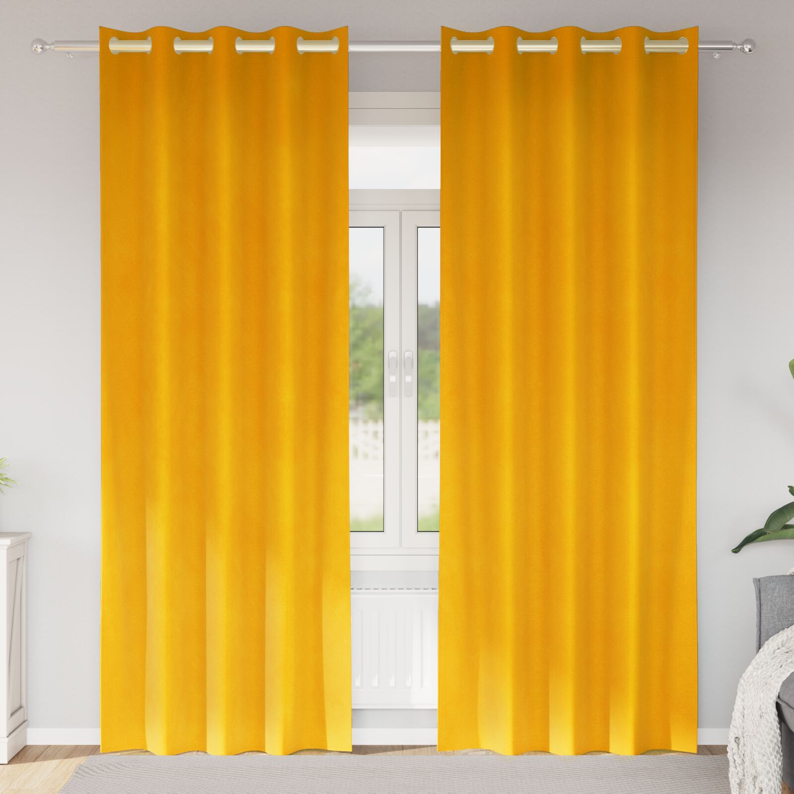 Blackout Curtains with Eyelets 2 pcs Mustard Yellow Velvet V3631 Vetonek
