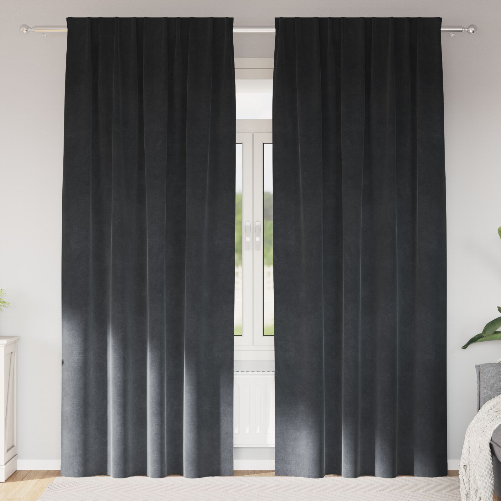 Blackout Curtains with Top Tape 2 pcs of Light Gray Velvet V3532 Vetonek