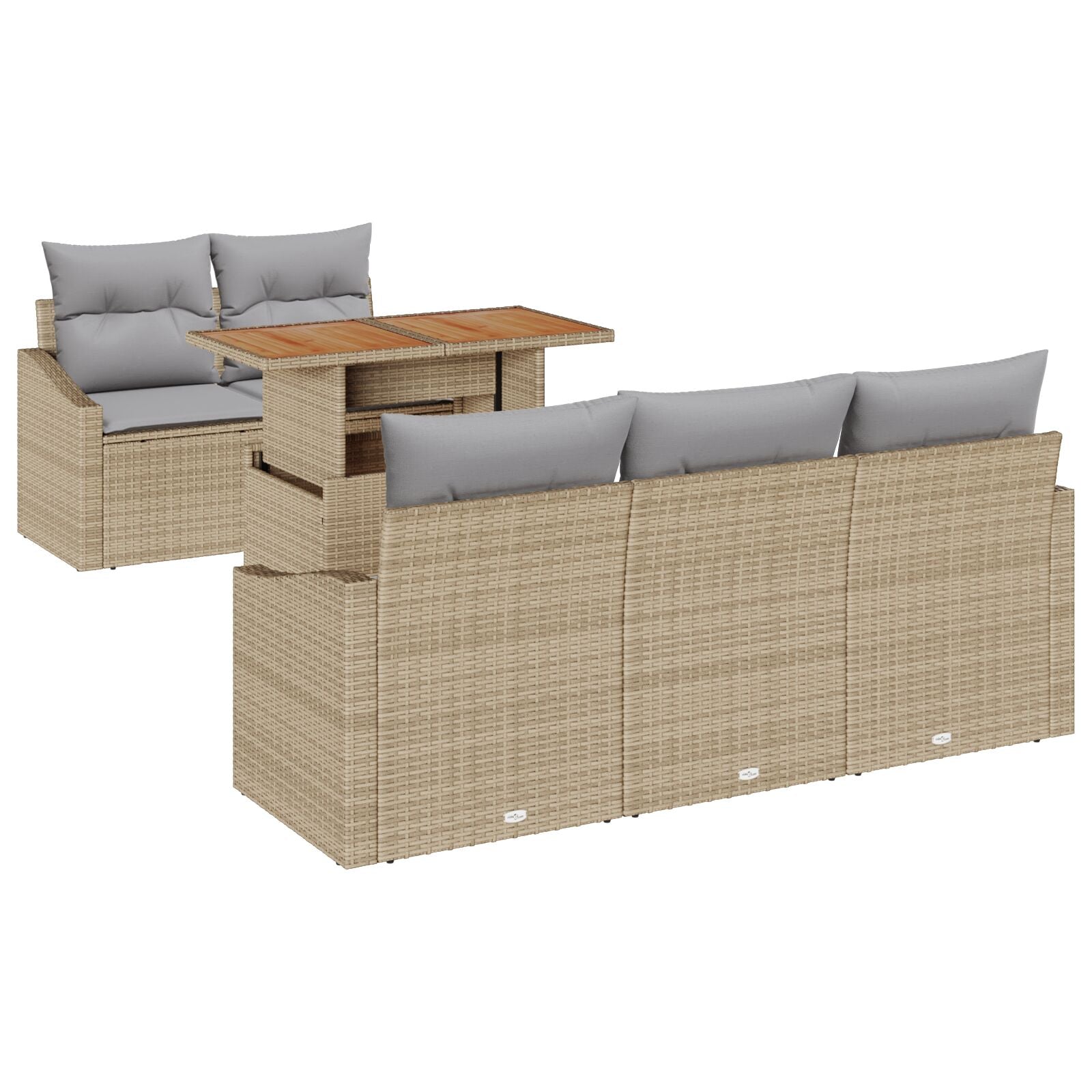 6 Piece Garden Dining Set with Cushions Beige Acacia Polyester Rattan V8903 Vetonek