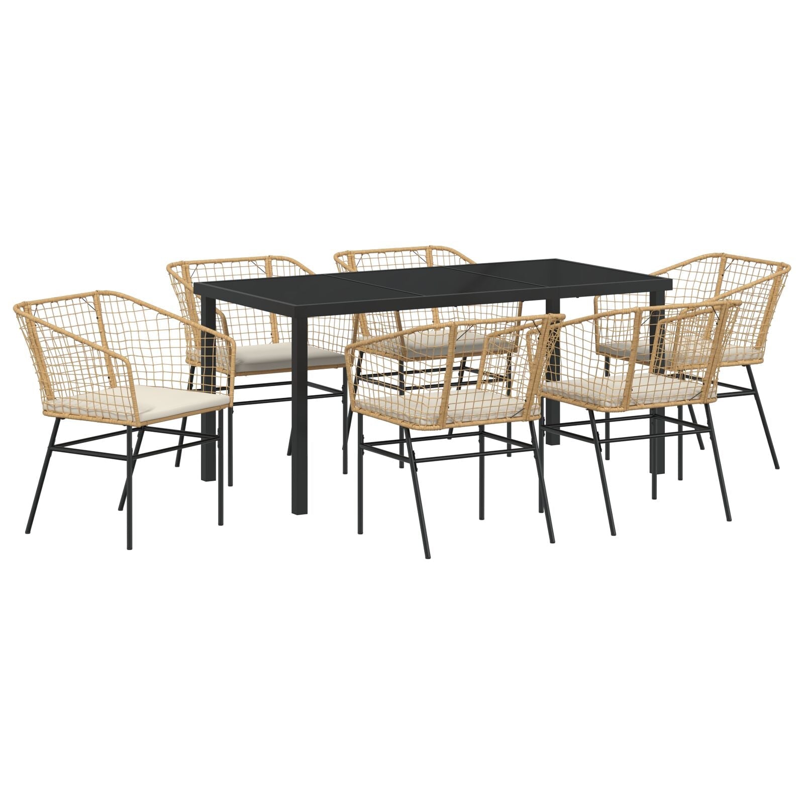 Set de Comedor de Jardín  de 7 Piezas con Cojines Marrón Polirratán V8357 Vetonek